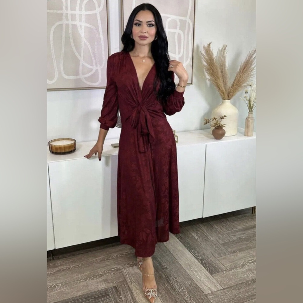 Zara Knot Jacquard Wrap Long Dress